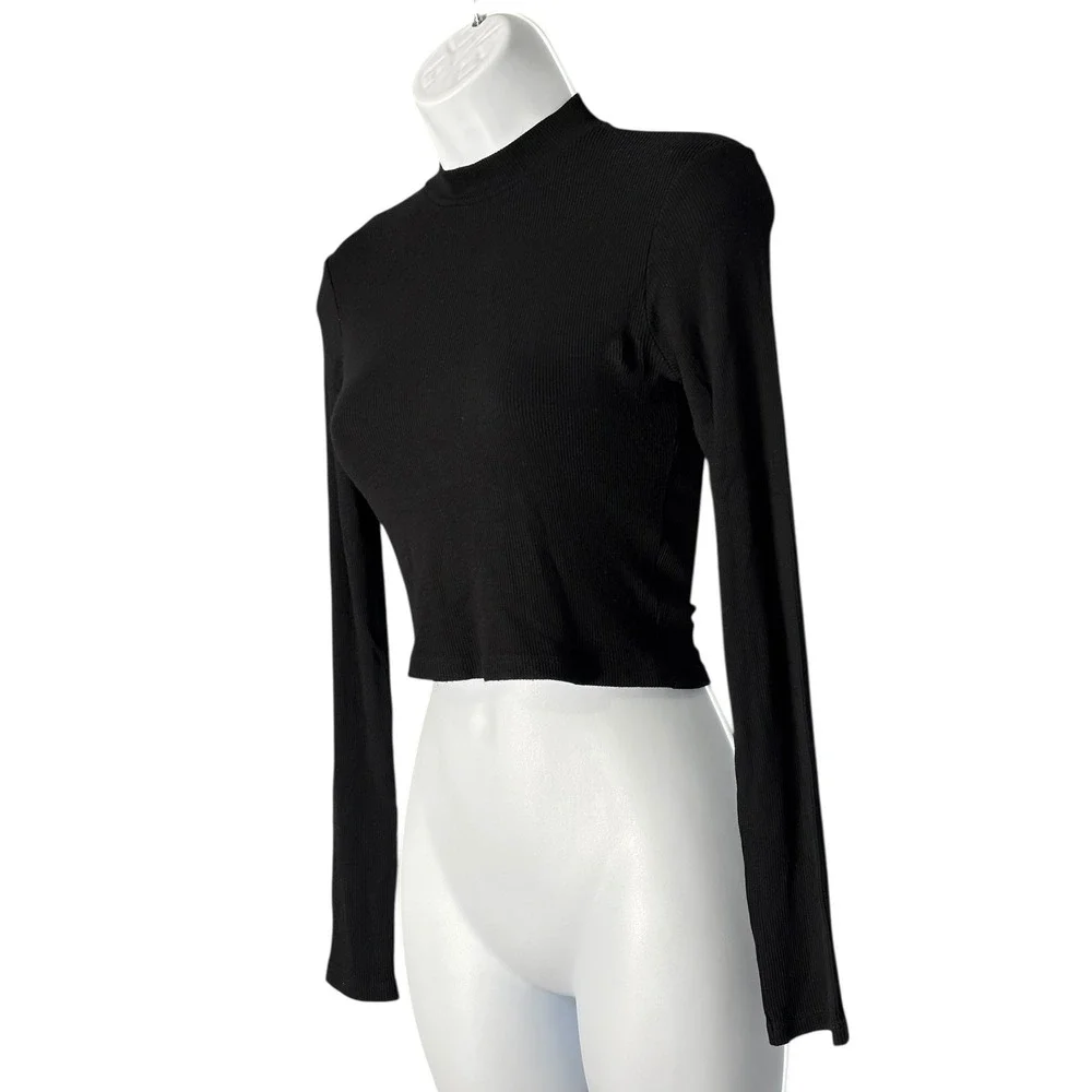 ASOS Black Ribbed Mock Neck Long Sleeve Crop Top Women's US‎ Size 2